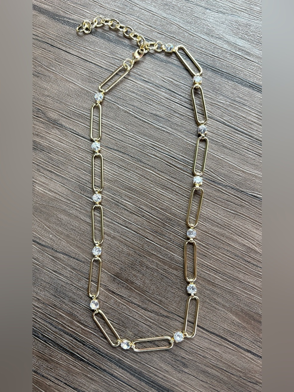 Gold Link Necklace, Bracelet, and Earrings Set with Crystal Accents